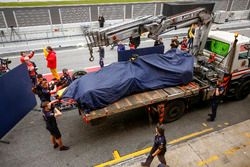 The Red Bull Racing RB14 of Max Verstappen returning to the pits