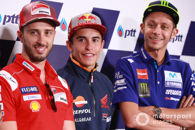 Андреа Довіціозо, Ducati Team. Марк Маркес, Repsol Honda Team, Валентино Россі, Yamaha Factory Racing