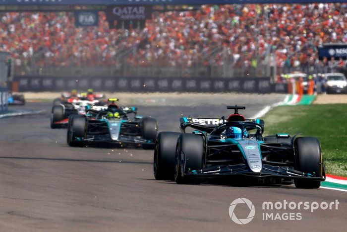 George Russell, Mercedes F1 W15, Lewis Hamilton, Mercedes F1 W15, Mercedes F1 W15, Nico Hulkenberg, Haas VF-24