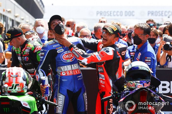 Toprak Razgatlioglu, PATA Yamaha WorldSBK Team, Michael Ruben Rinaldi, Aruba.It Racing - Ducati in parc ferme