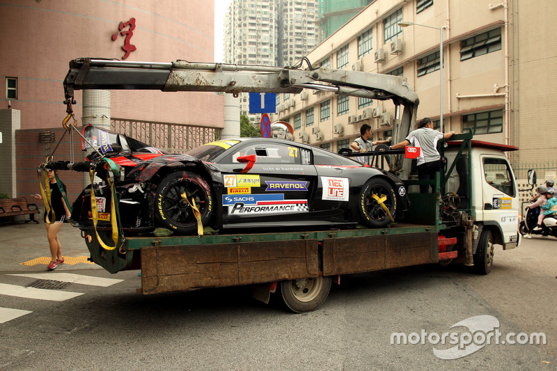 El coche chocado de Markus Pommer, Aust Motorsport, Audi R8 LMS