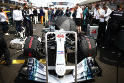 The Mercedes AMG F1 W09 of Lewis Hamilton on the grid