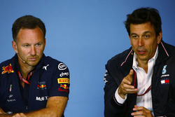 Toto Wolff, Executive Director, Mercedes AMG, and Christian Horner, Team Principal, Red Bull Racing, in the Friday press conference