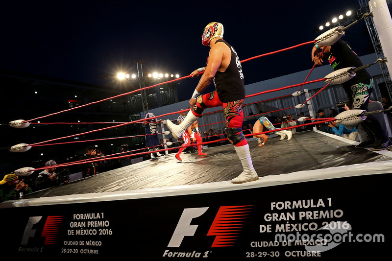 mexican wrestlers in the paddock