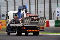 The crashed car of Kimi Raikkonen, Ferrari SF70H