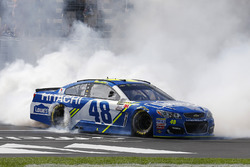 Jimmie Johnson, Hendrick Motorsports Chevrolet celebrates his win with a burnout