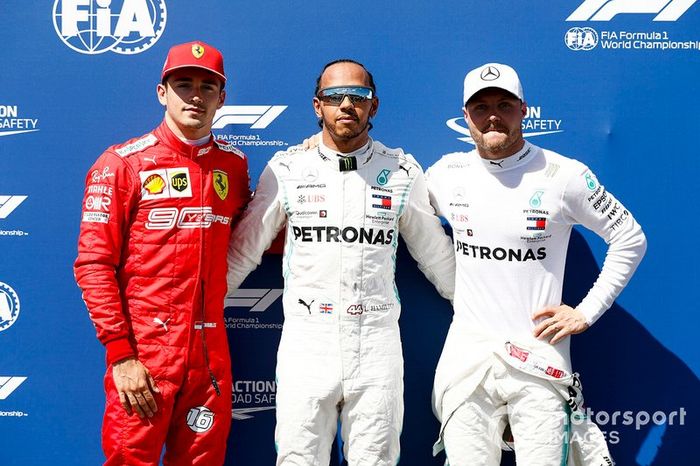 Charles Leclerc, Ferrari, Lewis Hamilton, Mercedes AMG F1 y Valtteri Bottas, Mercedes AMG F1