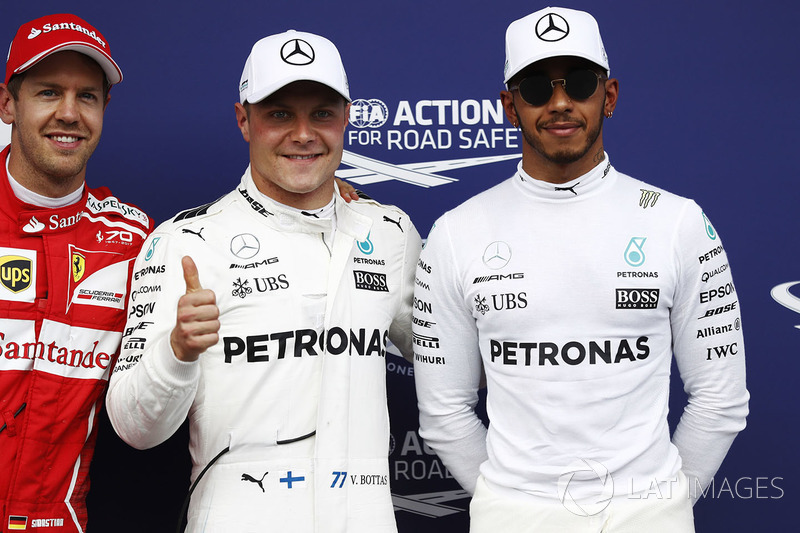 Pole: Valtteri Bottas, Mercedes AMG F1, Sebastian Vettel, Ferrari, Lewis Hamilton, Mercedes AMG F1