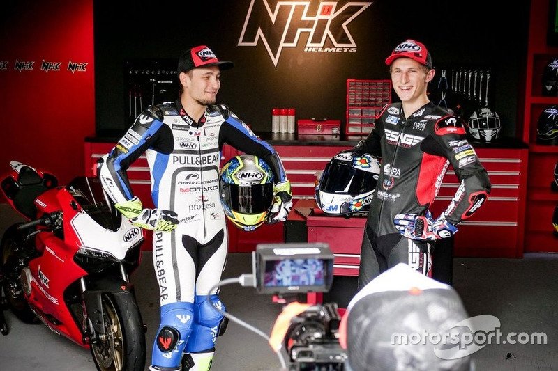 Karel Abraham, Angel Nieto Team dan Jules Danilo, SAG Team Moto2 saat event helm NHK Indonesia di Jakarta