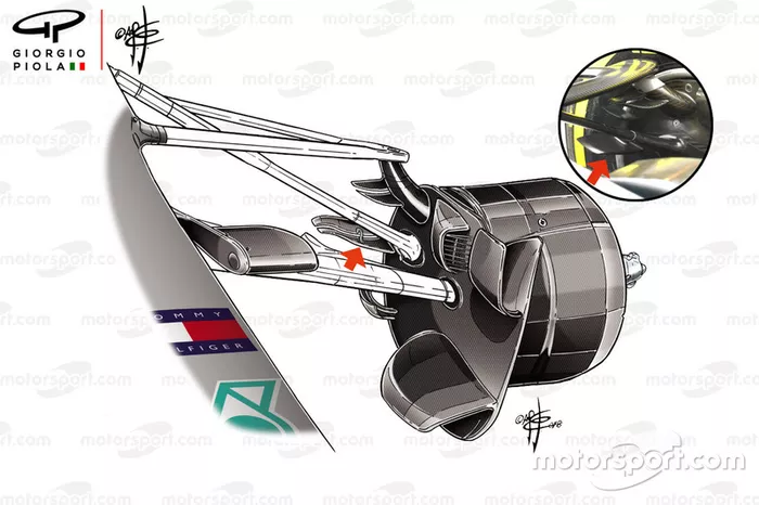 Ailettes des écopes de freins avant de la Mercedes W09, GP de France