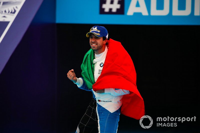 Antonio Felix da Costa, BMW I Andretti Motorsports, festeggia la vittoria, nel parco chiuso