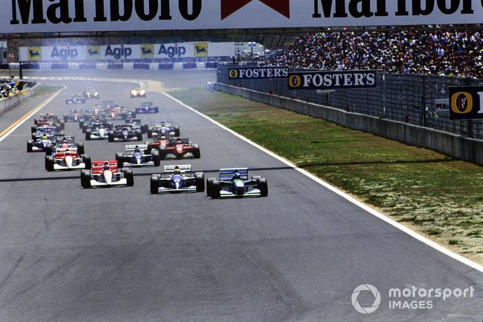 Michael Schumacher, Benetton B194 Ford, Ayrton Senna, Williams FW16 Renault, Mika Häkkinen, McLaren MP4-9 Peugeot, Martin Brundle, McLaren MP4-9 Peugeot, Damon Hill, Williams FW16 Renault