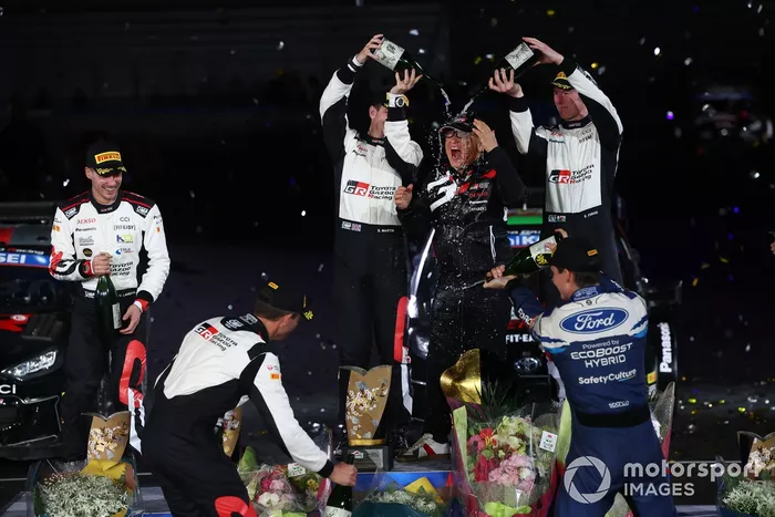 Podium: Winner Elfyn Evans, Scott Martin, Toyota Gazoo Racing WRT Toyota GR Yaris Rally1, second place Sébastien Ogier, Vincent Landais, Toyota Gazoo Racing WRT Toyota GR Yaris Rally1, third place Adrien Fourmaux, Alexandre Coria, M-Sport Ford World Rally