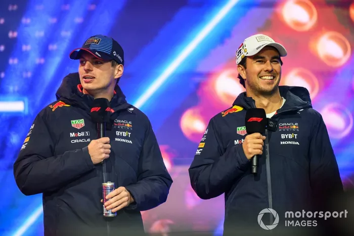 Max Verstappen, Red Bull Racing, Sergio Perez, Red Bull Racing, on stage