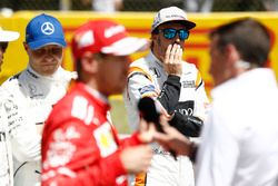 Valtteri Bottas, Mercedes AMG F1, Sebastian Vettel, Ferrari, Fernando Alonso, McLaren for interviews after Qualifying