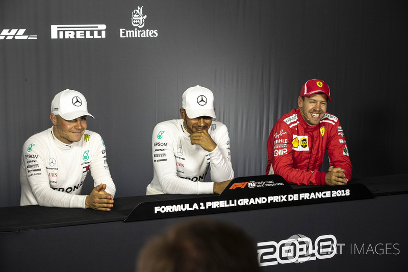 Valtteri Bottas, Mercedes-AMG F1, Lewis Hamilton, Mercedes-AMG F1 and Sebastian Vettel, Ferrari in the Press Conference