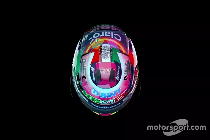 El casco de Sergio Pérez, Racing Point, para el GP de México