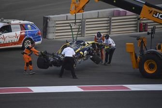 Crash van Nico Hulkenberg, Renault Sport F1 Team R.S. 18