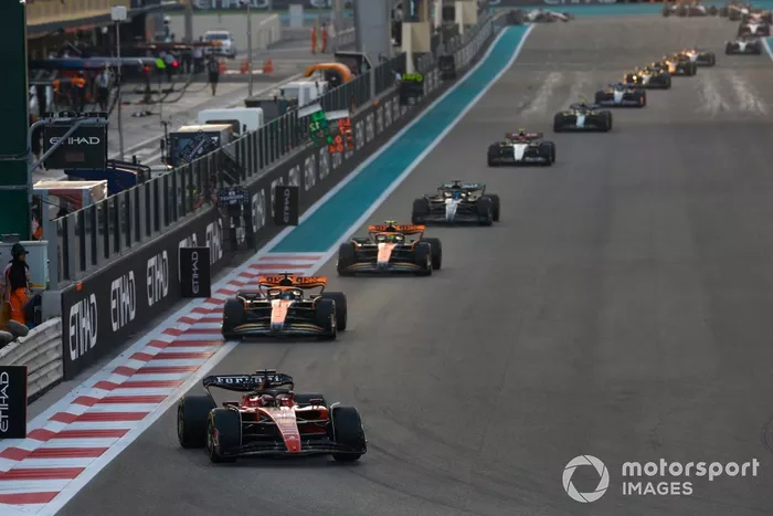 Charles Leclerc, Ferrari SF-23, Oscar Piastri, McLaren MCL60, Lando Norris, McLaren MCL60, George Russell, Mercedes F1 W14