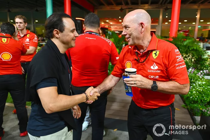 Felipe Massa and Jock Clear, Senior Performance Engineer, Scuderia Ferrari, in the Paddock 