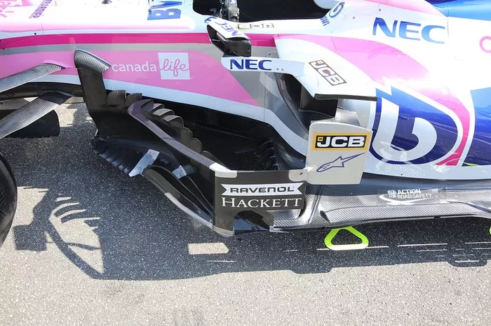 Detalle de los pontones del Racing Point RP19