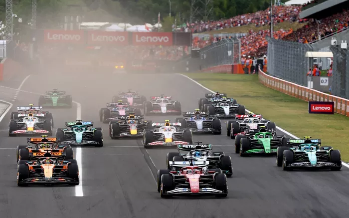 Charles Leclerc, Ferrari leads at the start