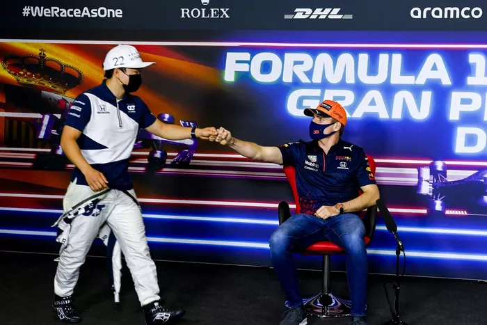 Max Verstappen, Red Bull Racing and Yuki Tsunoda, AlphaTauri in the Press Conference