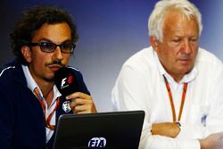 Laurent Mekies, F1 Deputy Race Director, FIA, Charlie Whiting, FIA Race Director, host a press conference about the introduction of the halo