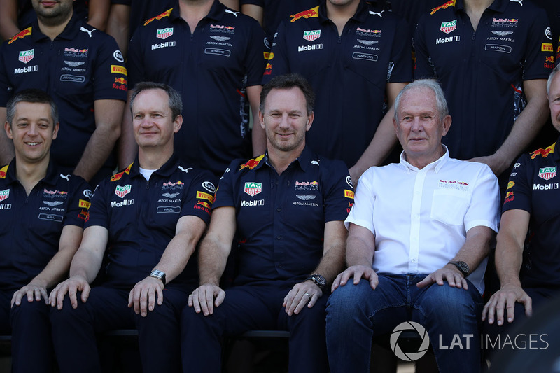 Paul Monaghan, Red Bull Racing Chief Engineer, Christian Horner, Red Bull Racing Team Principal and Dr Helmut Marko, Red Bull Motorsport Consultant at the Red Bull Racing Team photo