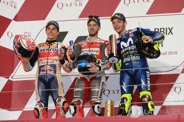 Podio: 1º Dovizioso, 2º Márquez, 3º Rossi