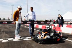 Lewis Hamilton, Mercedes AMG F1, opens the kart track