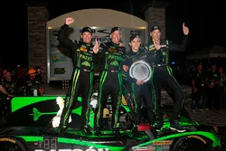 Overall winners Johannes van Overbeek, Scott Sharp, Ed Brown, Pipo Derani, ESM Racing