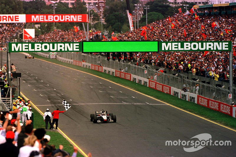 David Coulthard wins the first race of the season in Melbourne beating Michael Schumacher and Mika H