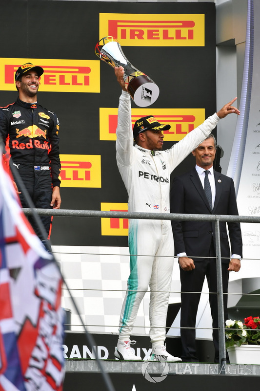 Lewis Hamilton, Mercedes AMG F1 celebrates on the podium