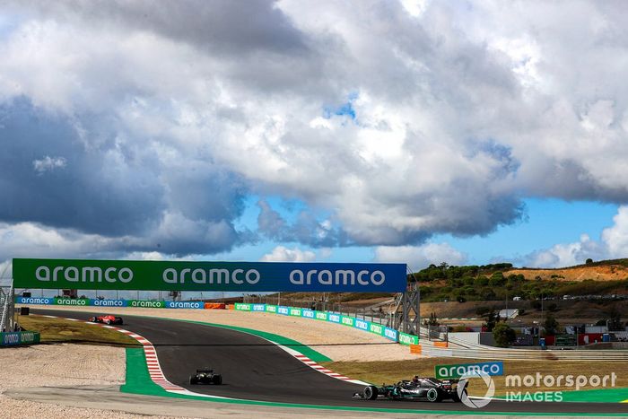 Sebastian Vettel, Ferrari SF1000, Esteban Ocon, Renault F1 Team R.S.20, and Valtteri Bottas, Mercedes F1 W11