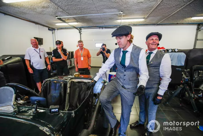 Sebastian Vettel, Aston Martin, Johnny Herbert, Sky TV, in the Aston Martin Grean Pea TT1 from 1922