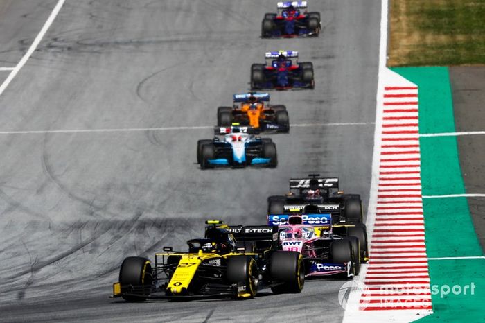 Nico Hulkenberg, Renault F1 Team R.S. 19, Lance Stroll, Racing Point RP19, Daniel Ricciardo, Renault F1 Team R.S.19, y Romain Grosjean, Haas F1 Team VF-19
