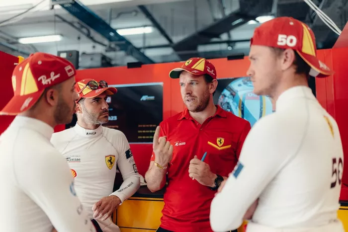 Damien Augier, Ferrari AF Corse race engineer with Antonio Fuoco, Miguel Molina, Nicklas Nielsen