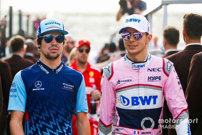 Lance Stroll, Williams Racing y Esteban Ocon, Racing Point Force India 