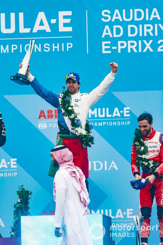 Antonio Felix da Costa, BMW I Andretti Motorsports celebrates victory on the podium