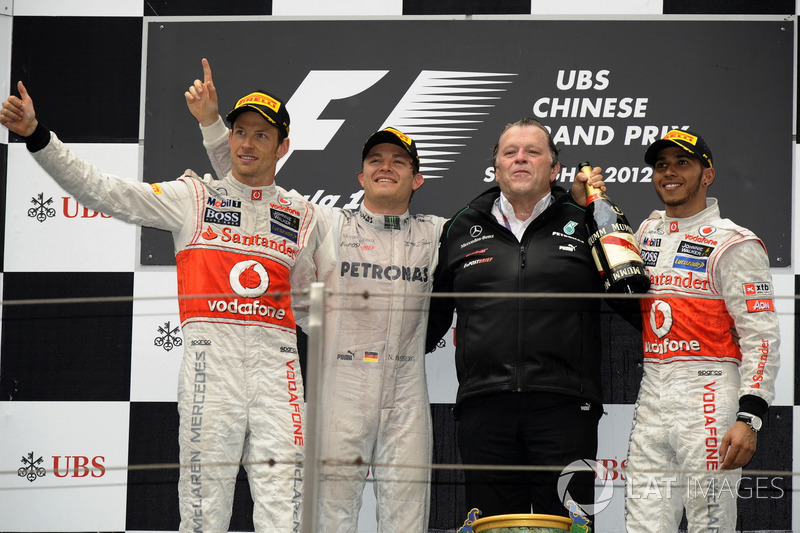 Podium: 1. Nico Rosberg, Mercedes; 2. Jenson Button, McLaren; 3. Lewis Hamilton, McLaren