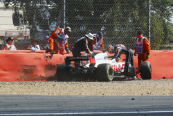 Romain Grosjean, Haas F1 Team, after the crash