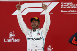 Lewis Hamilton, Mercedes AMG F1, celebrates victory on the podium