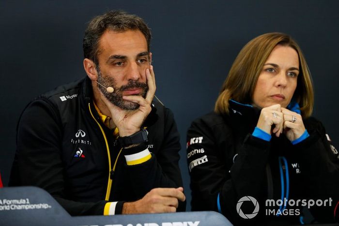 Cyril Abiteboul, Managing Director, Renault F1 Team, and Claire Williams, Deputy Team Principal, Williams Racing 