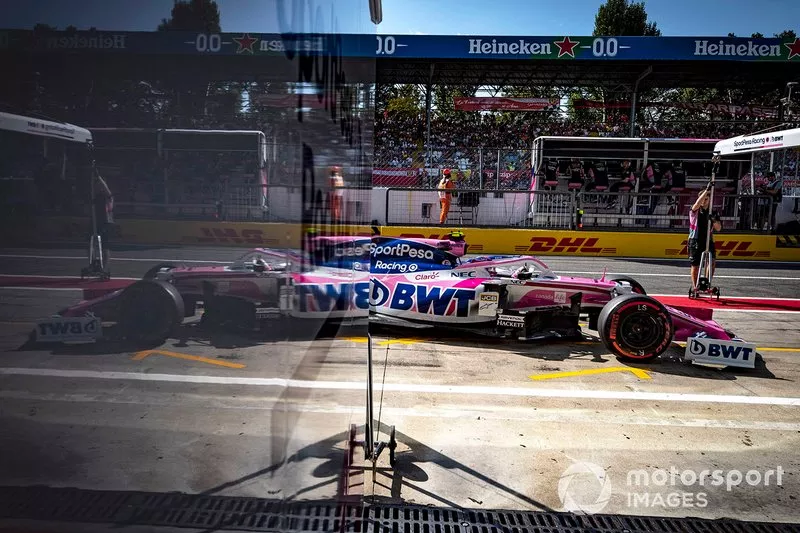 Lance Stroll, Racing Point RP19, in pit lane