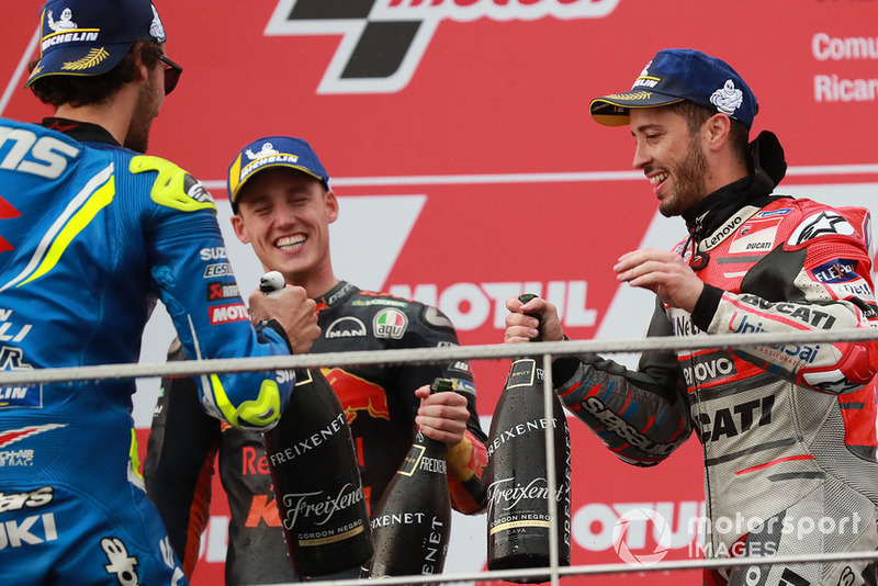 Podio: ganador, Andrea Dovizioso, Ducati Team, segundo, Alex Rins, Team Suzuki MotoGP, tercero, Pol Espargaro, Red Bull KTM Factory Racing