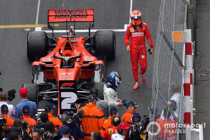 Sebastian Vettel, Ferrari, seconda posizione, al Parc Ferme