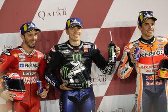 Le deuxième, Andrea Dovizioso, Ducati Team, le poleman Maverick Vinales, Yamaha Factory Racing, le troisième, Marc Marquez, Repsol Honda Team
