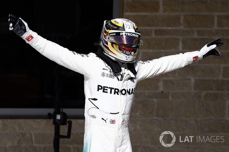 Race winner Lewis Hamilton, Mercedes AMG F1, celebrates victory in Parc Ferme