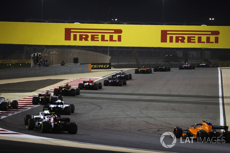 Marcus Ericsson, Sauber C37 Ferrari, Lance Stroll, Williams FW41 Mercedes, Romain Grosjean, Haas F1 Team VF-18 Ferrari, Sergey Sirotkin, Williams FW41 Mercedes, Charles Leclerc, Sauber C37 Ferrari, y Stoffel Vandoorne, McLaren MCL33 Renault